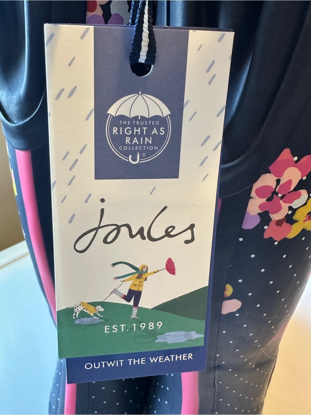 Joules Navy Floral & White Polka Dot Tall Rain Boots - Picture 5 of 11